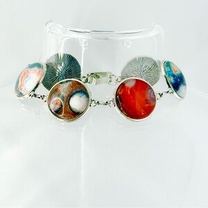 Artistic Silver Colored Bracelet with Vibrant Stones